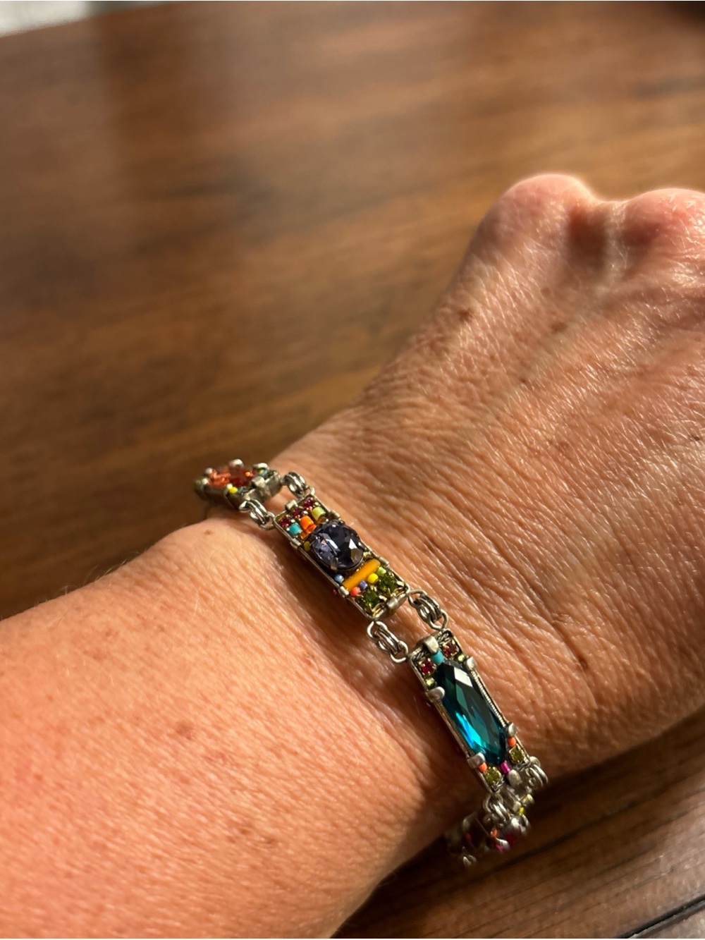 7" Adjustable Crystal & Bead Mosaic FIREFLY Bracelet Stunning Color and Shine - Picture 7 of 8